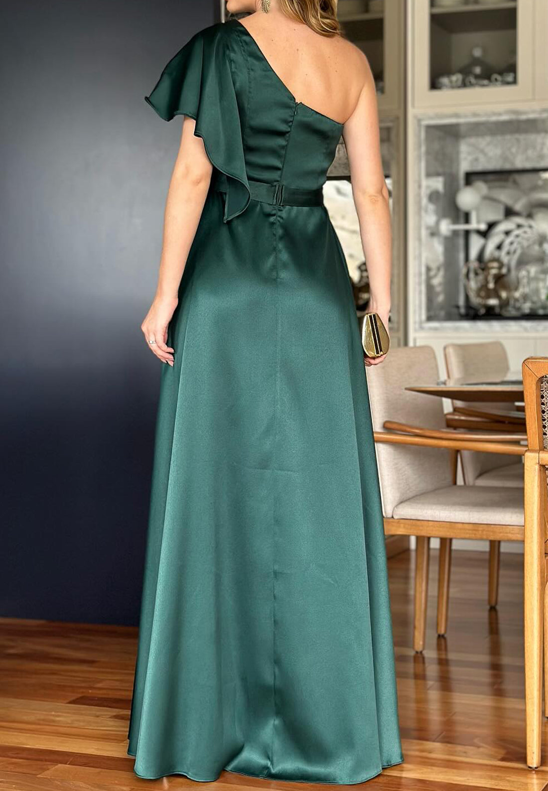 One Shoulder Short Sleeves Sleek A-Line Mother of Bride Dress