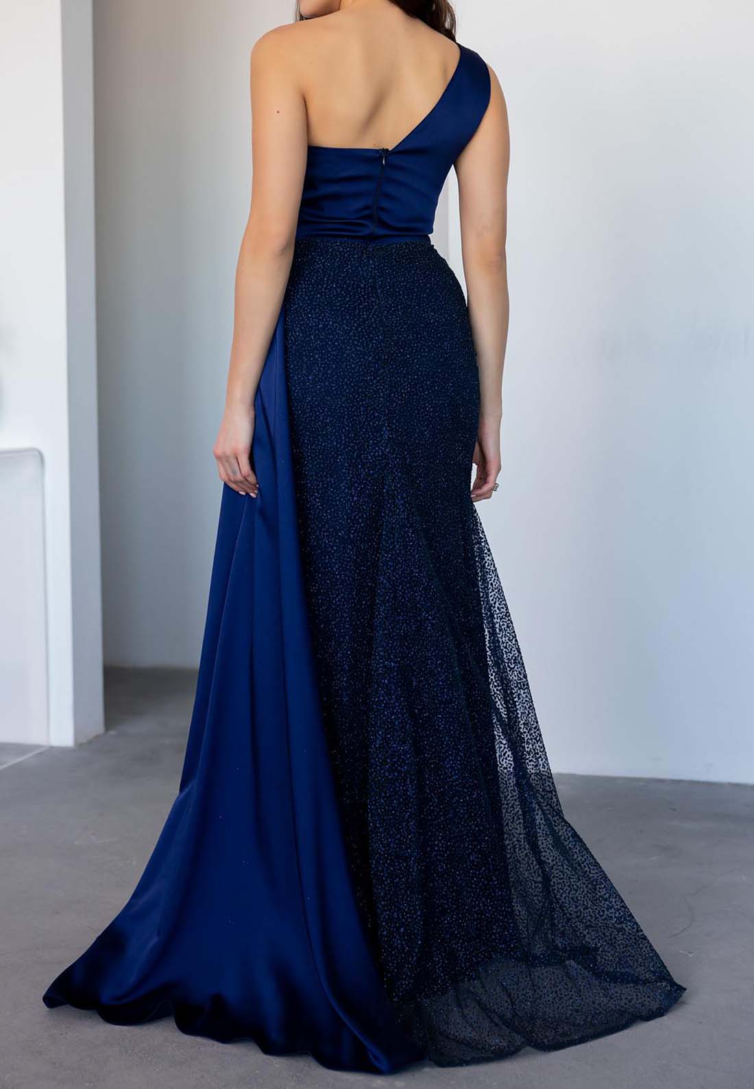 One Shoulder Sleeveless Beaded Emboridery Sheath Formal Dress