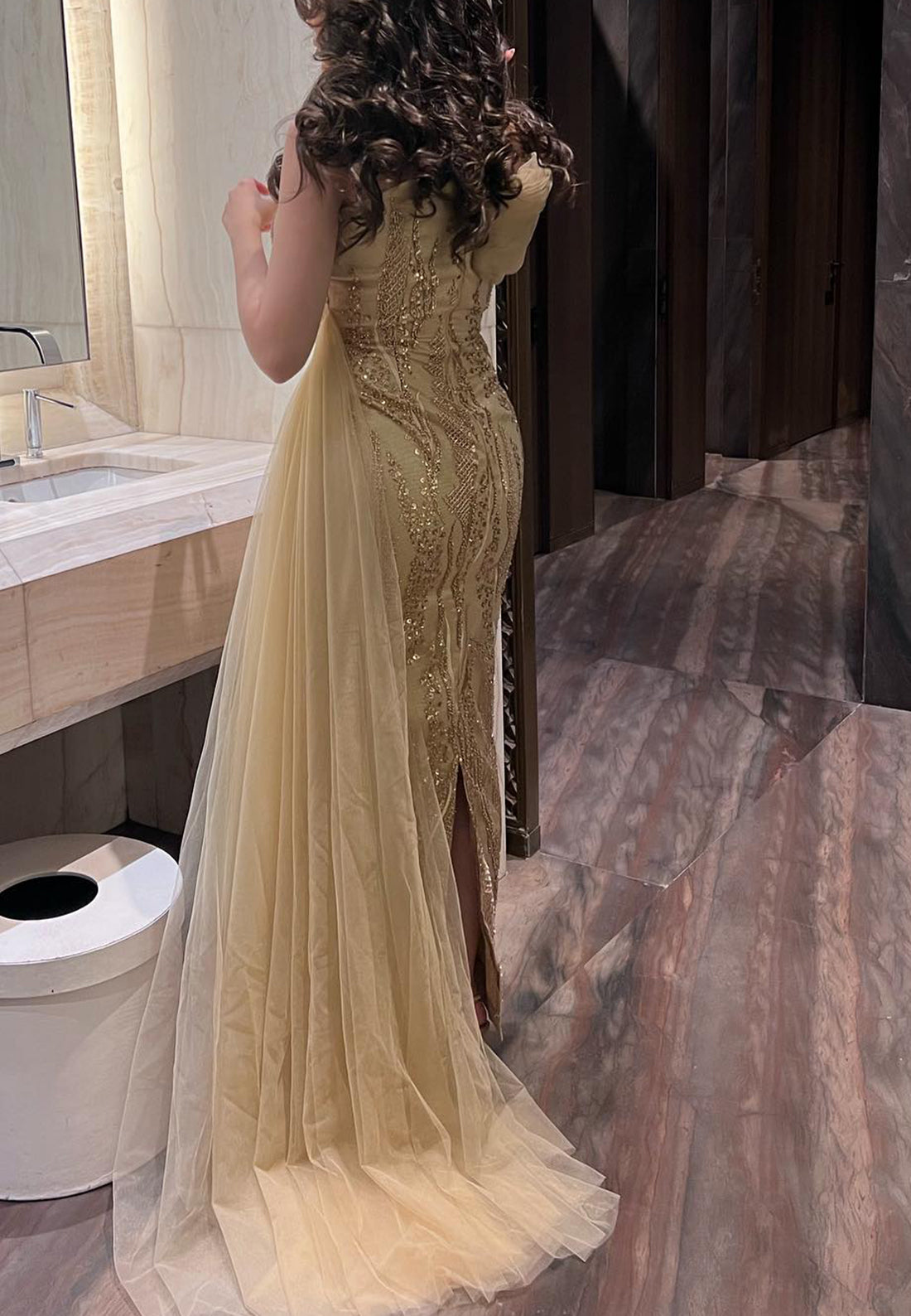 One Shoulder Sleeveless Beaded Embroidery Sparkly Mermaid Evening Dress