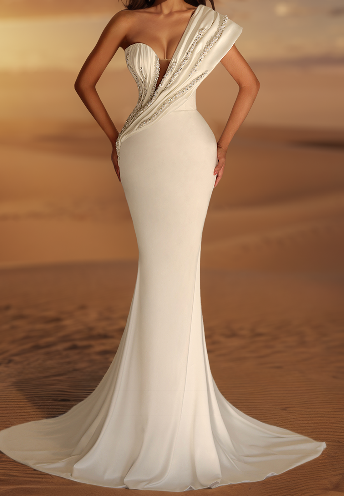 one shoulder beaded mermaid wedding dress New Arrival Sleeveless One-Shoulder Mermaid Wedding Dress Long Slit Online