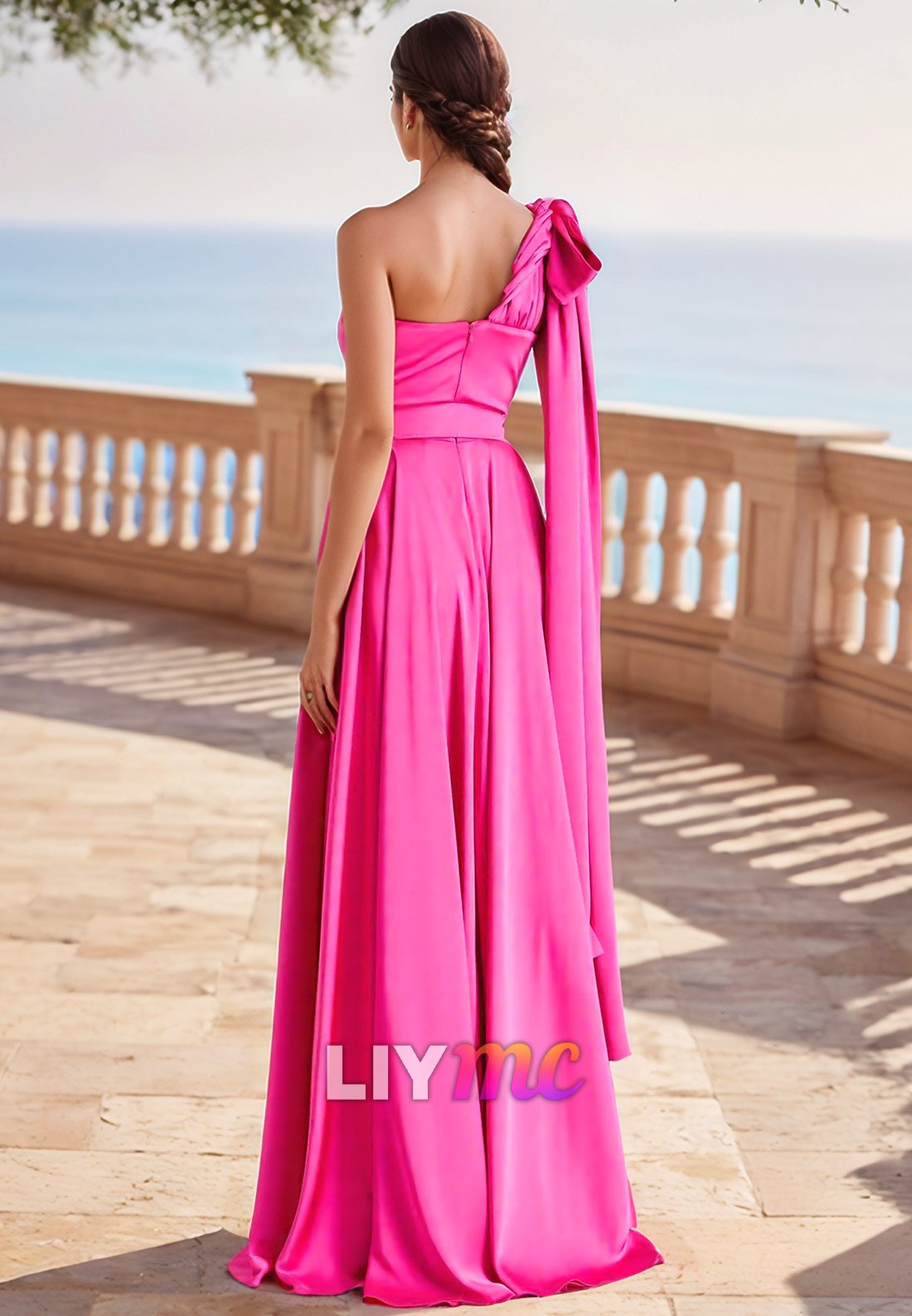 One Shoulder Sleeveless Belt Pleated Evening Dress A-Line Mother of Bride Dress