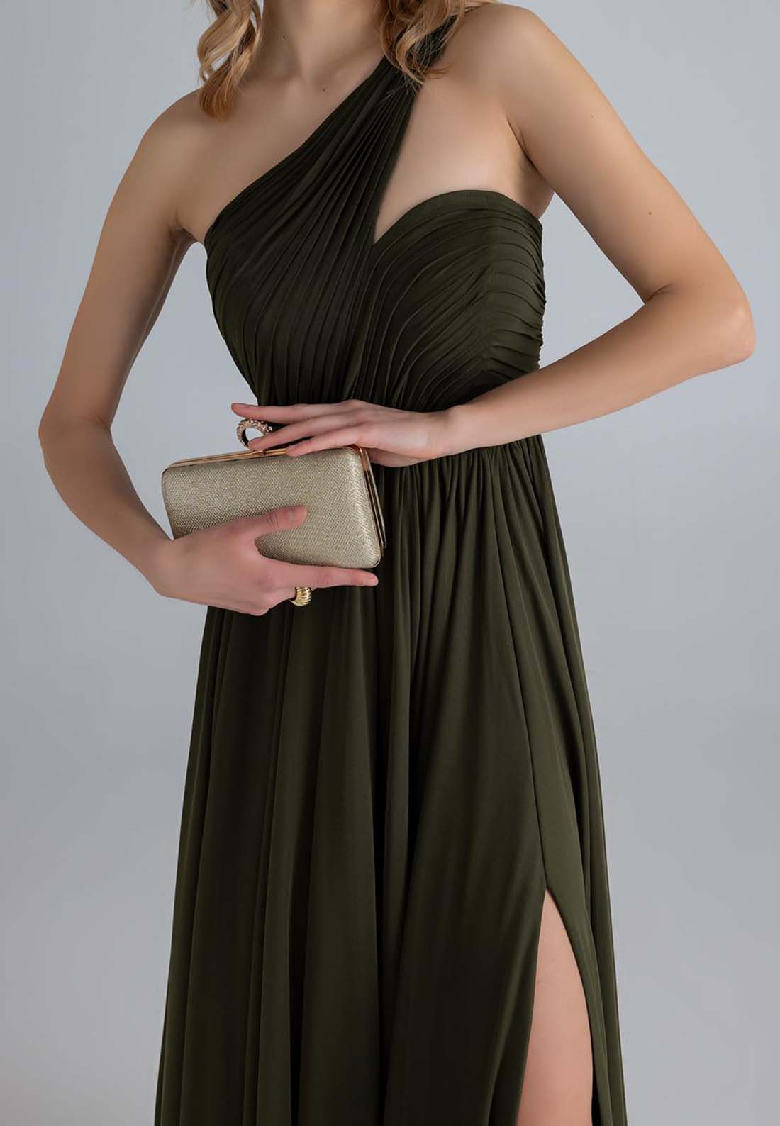 One Shoulder Sleeveless Pleated Formal Dress A-Line Evening Dress