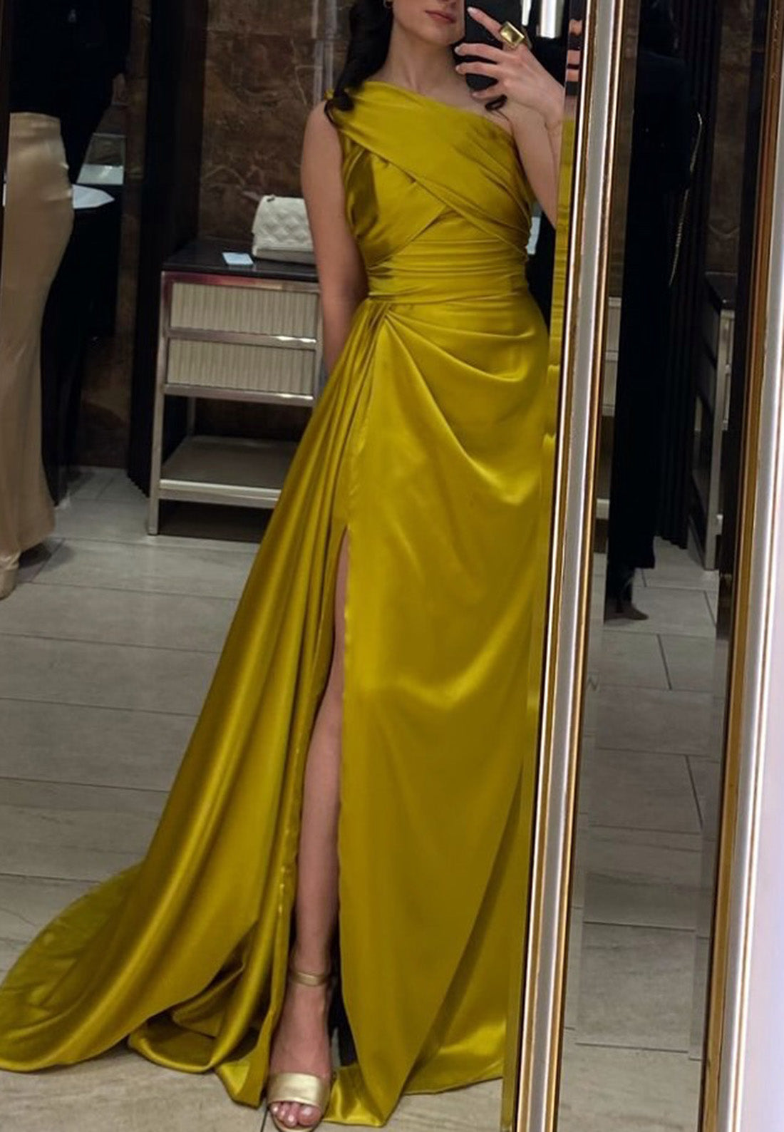 One Shoulder Sleeveless Pleated Sheath Evening Dress