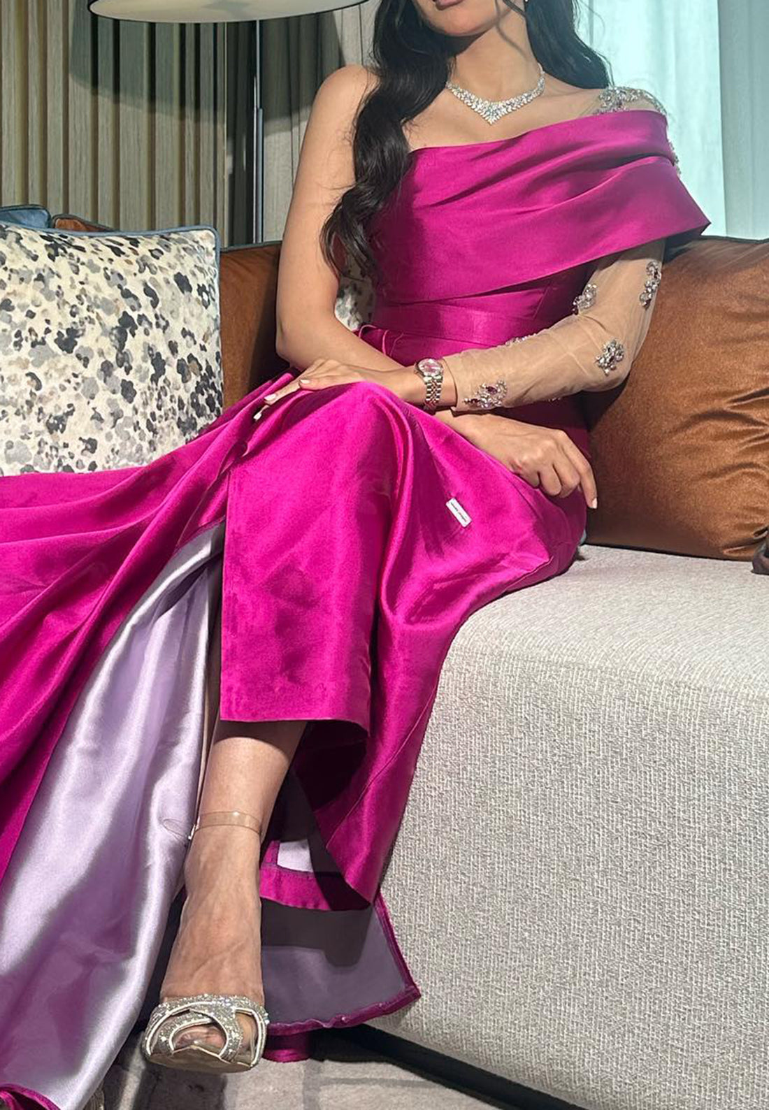 One Shoulder Sleeveless Pleated Sheath Evening Dress