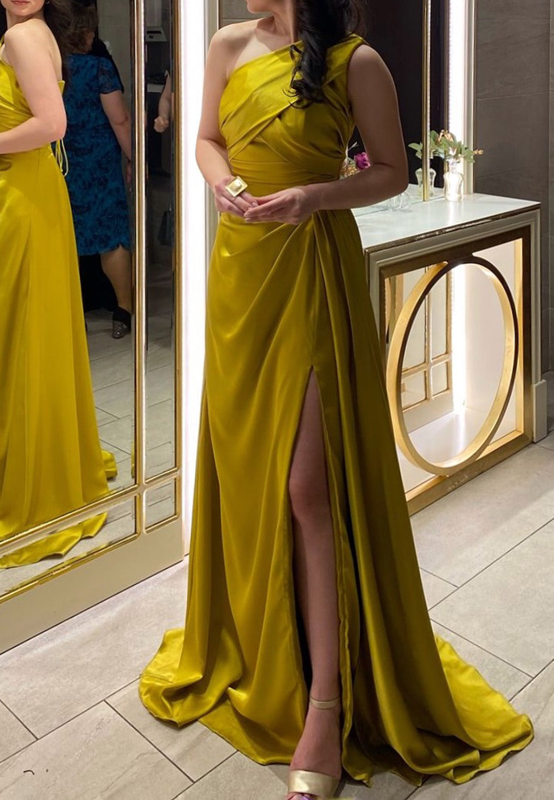 One Shoulder Sleeveless Pleated Sheath Evening Dress