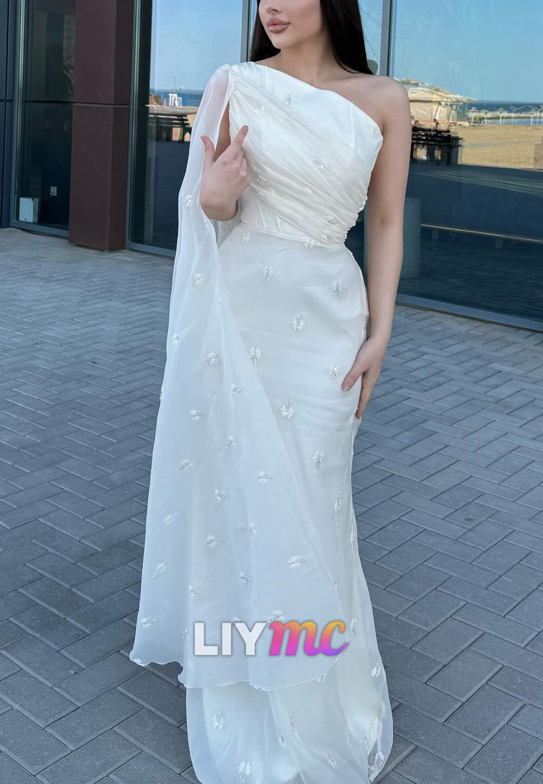 One Shoulder Sleeveless Pleated Sheath Formal Dress