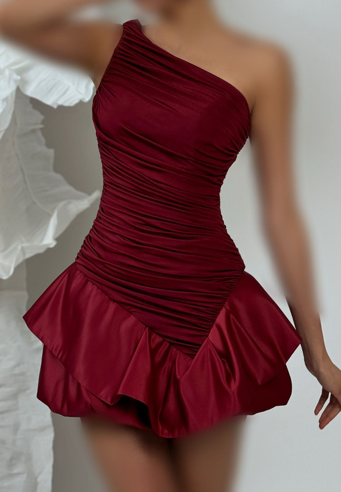 One Shoulder Sleeveless Pleated Short A-Line Party Dress