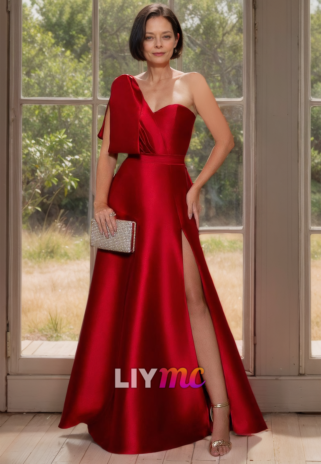 One Shoulder Sleeveless Pleated Sleek Satin A-Line Mother of Bride Dress