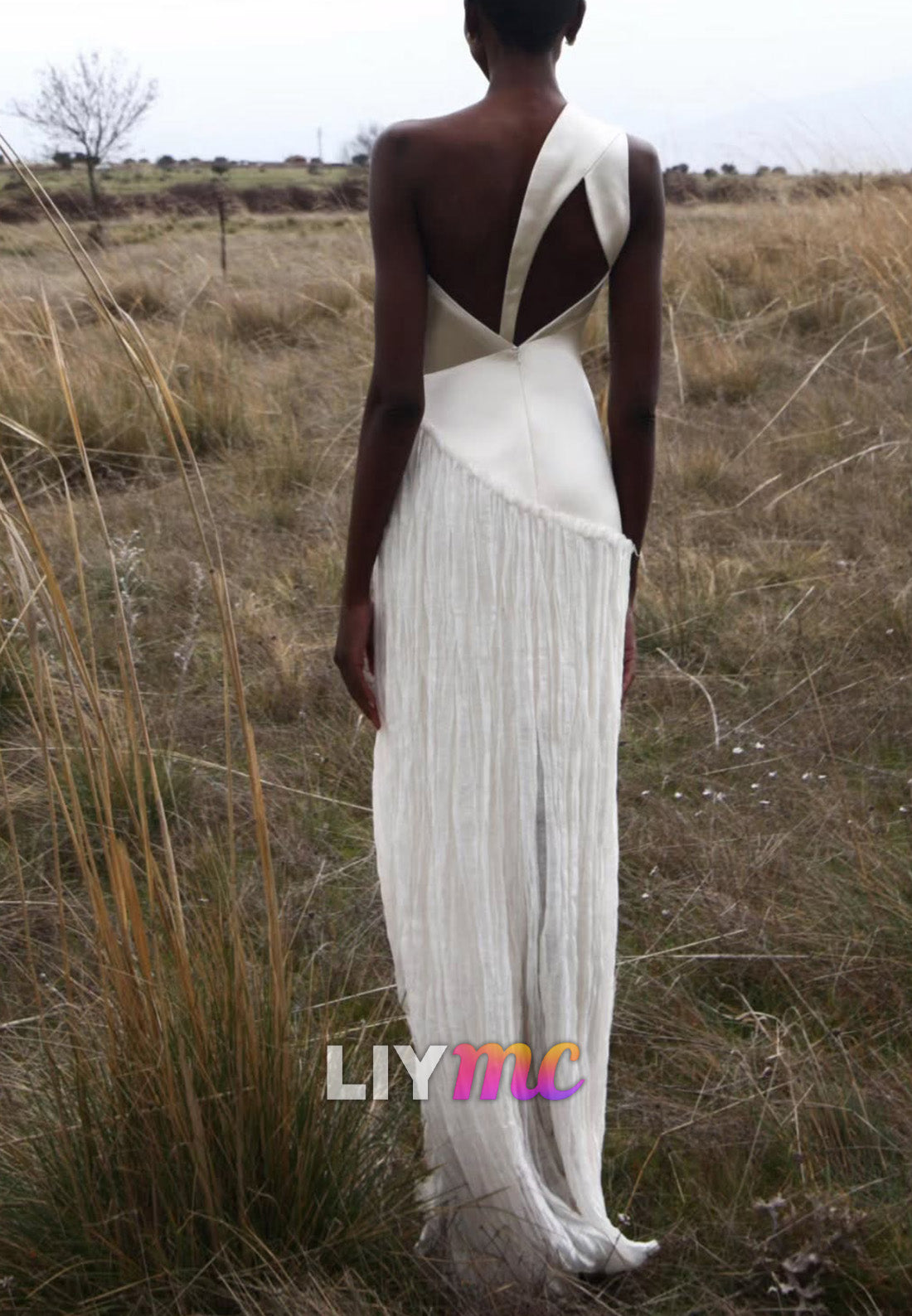 One Shoulder Sleeveless Pleated Sleek Sheath Beach Wedding Dress