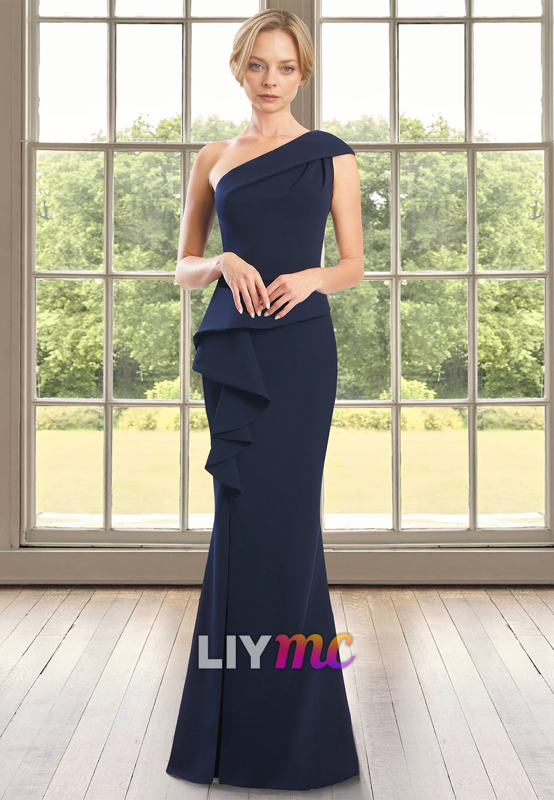 One Shoulder Sleeveless Ruffled Mermaid Mother of Bride Dress