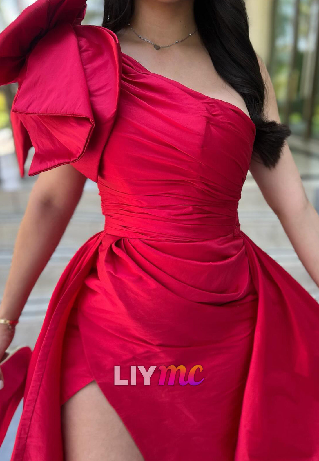 One Shoulder Sleeveless Sheath Satin Evening Dress A-Line Formal Dress