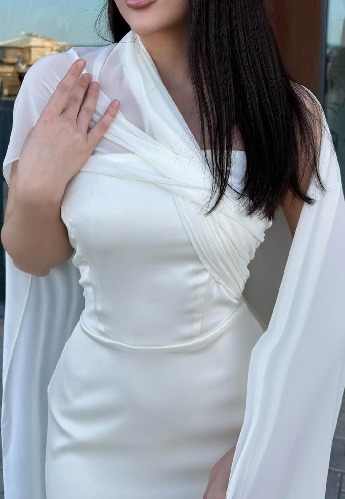 One Shoulder Sleeveless Sleek Formal Dress Sheath Wedding Guest Dress