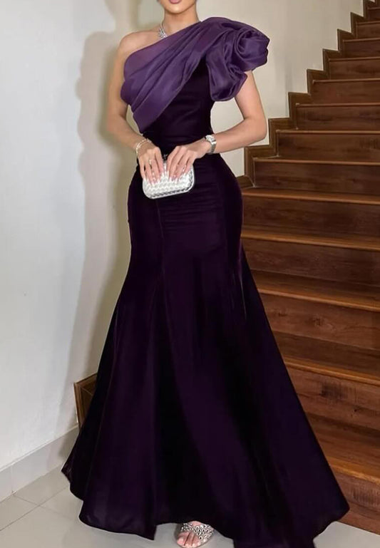 One Shoulder Sleeveless Sleek Mermaid Evening Dress