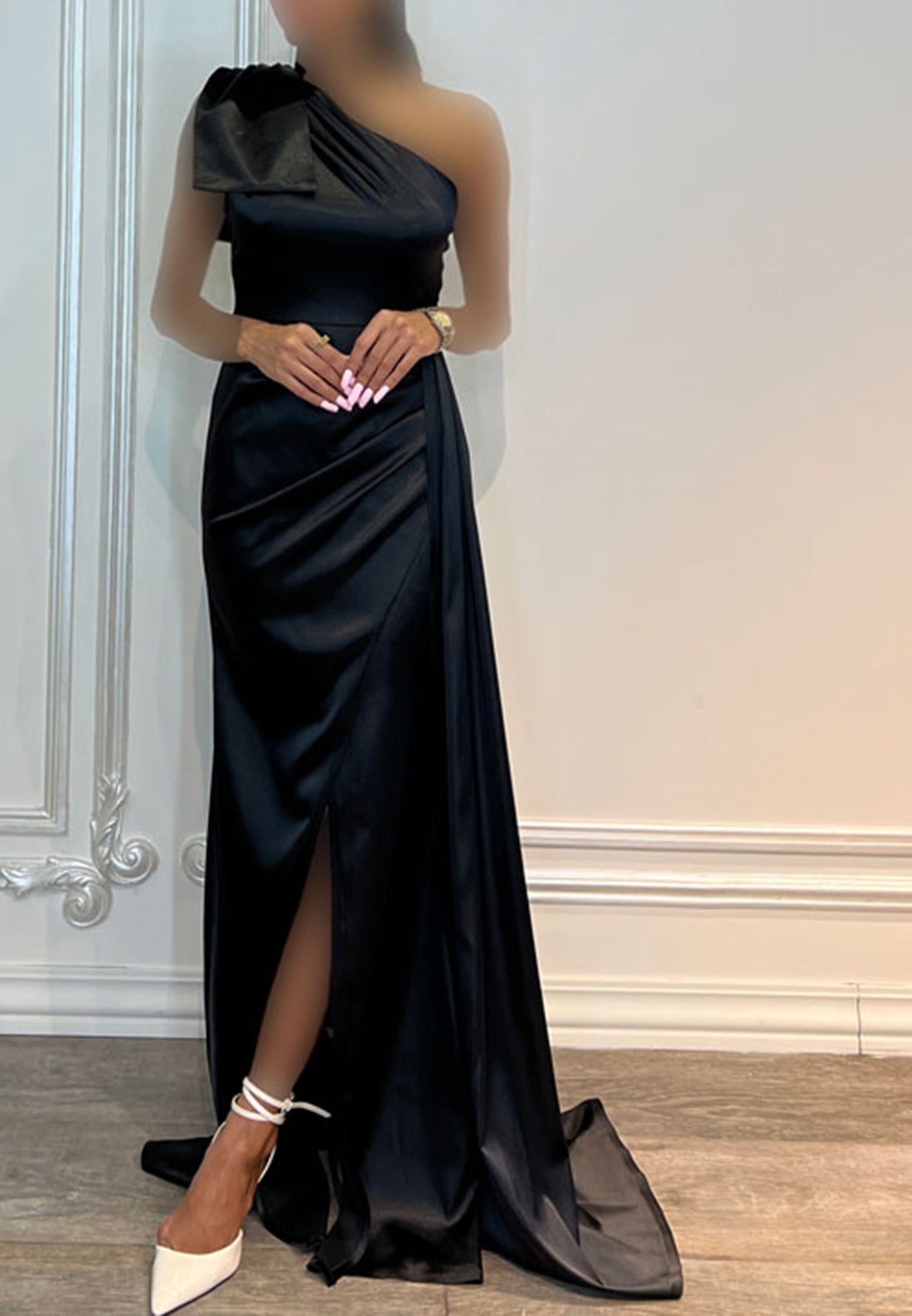 One Shoulder Sleeveless Sleek Satin Pleated Sheath Formal Dress