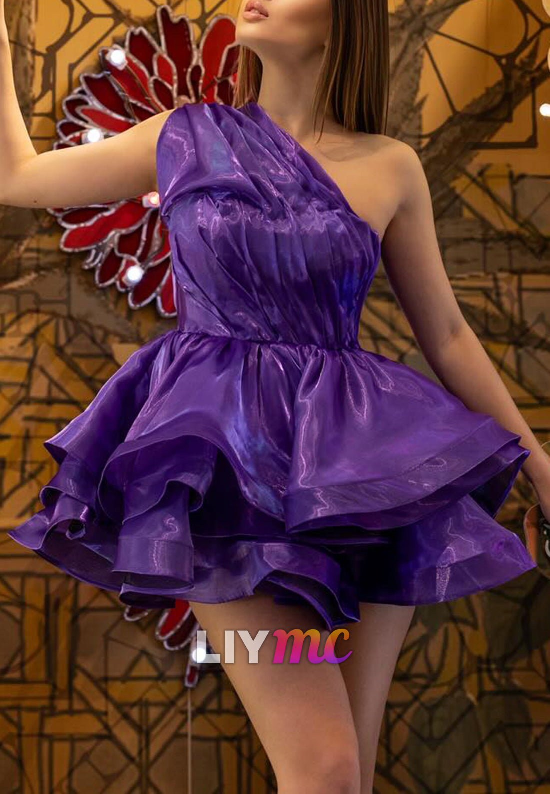 One Shoulder Sleeveless Sleek Tiered Party Homecoming Dress