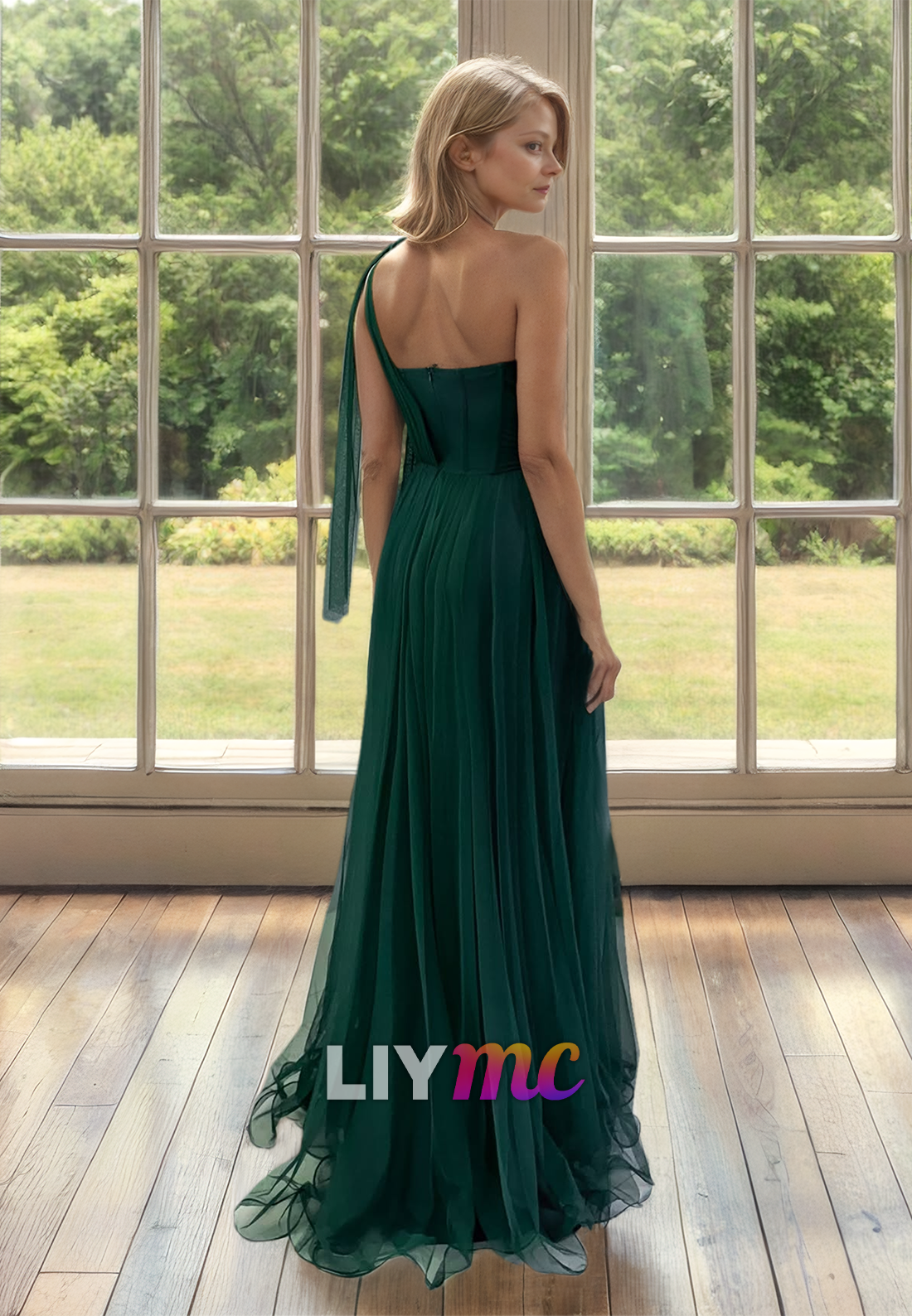 One Shoulder Sleeveless Tulle A-Line Mother of Bride Dress