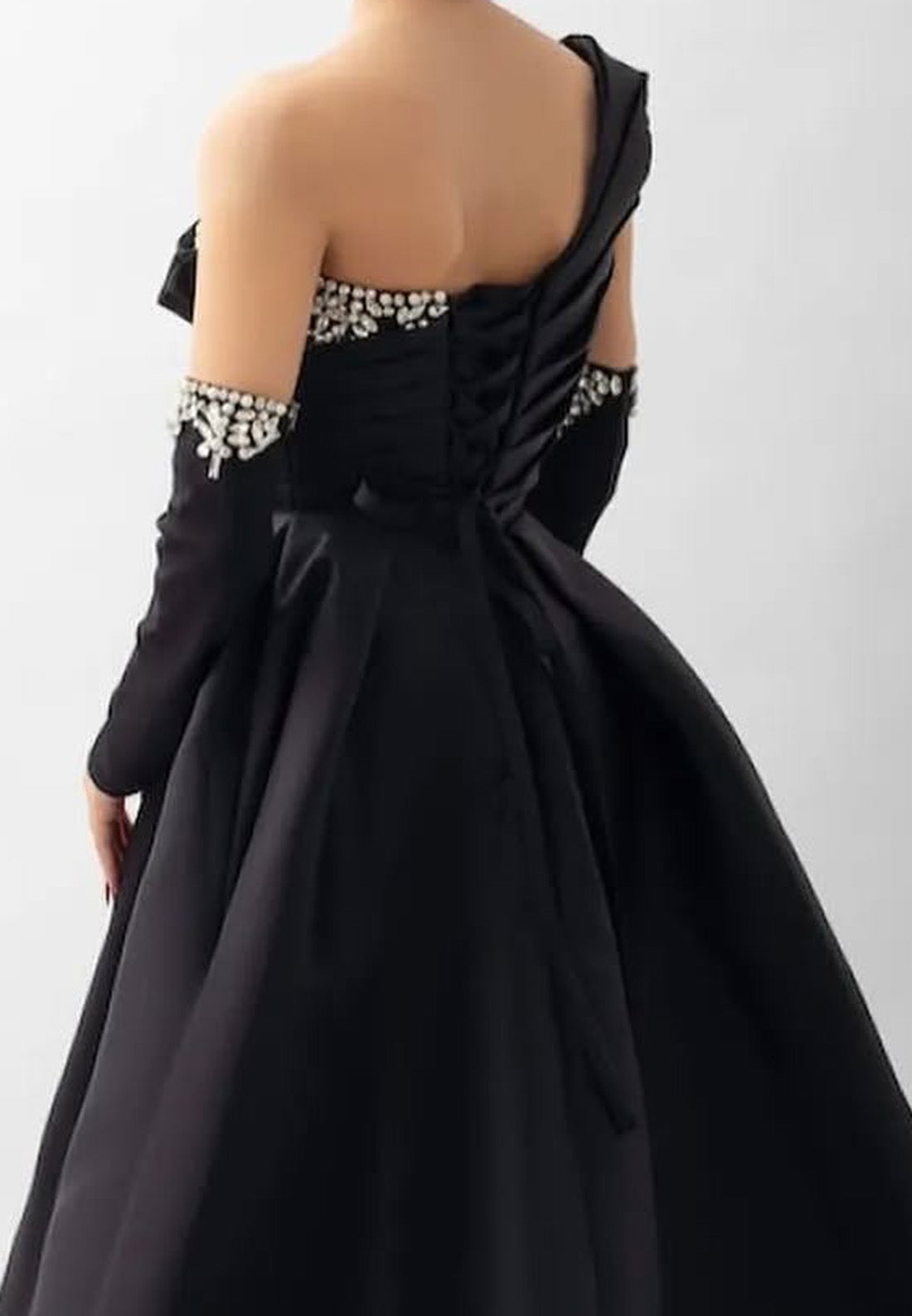 One Shoulder Strapless Beaded Pleated A-Line Evening Dress