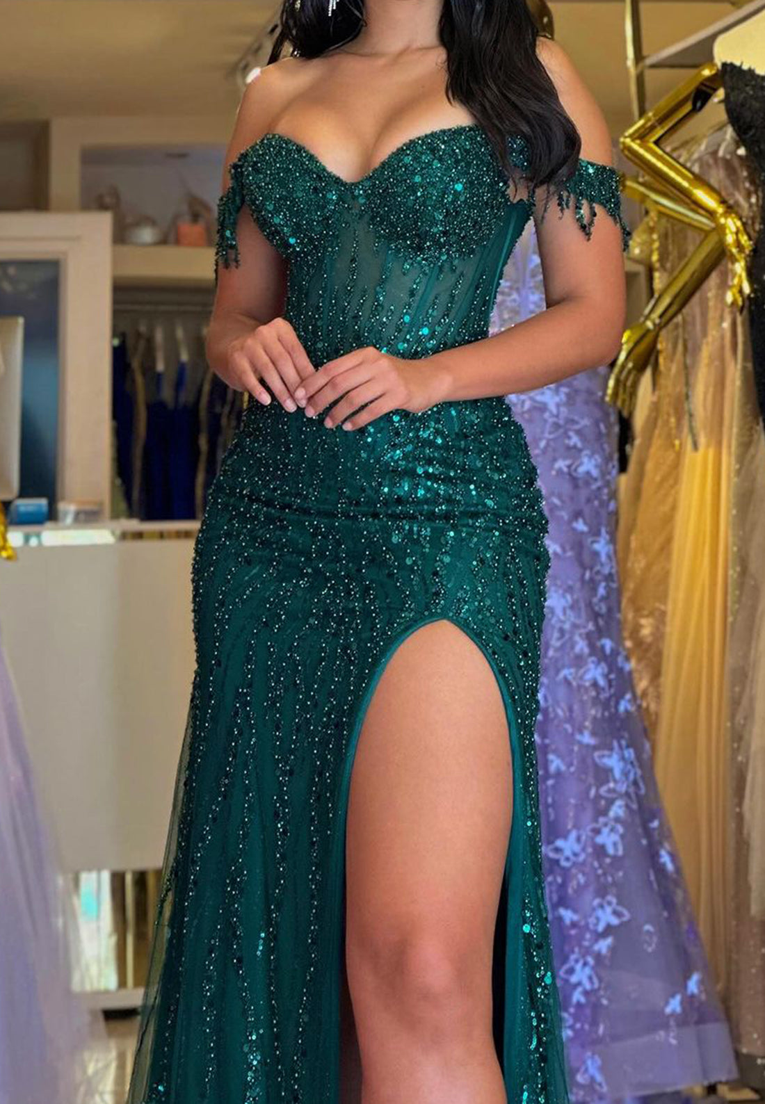 Off-Shoulder Strapless Sparkly Mermaid Prom Dress