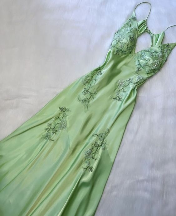 Fancy Mermaid Spaghetti Straps Green Backless Long Prom Dress Evening Dress Formal Dress