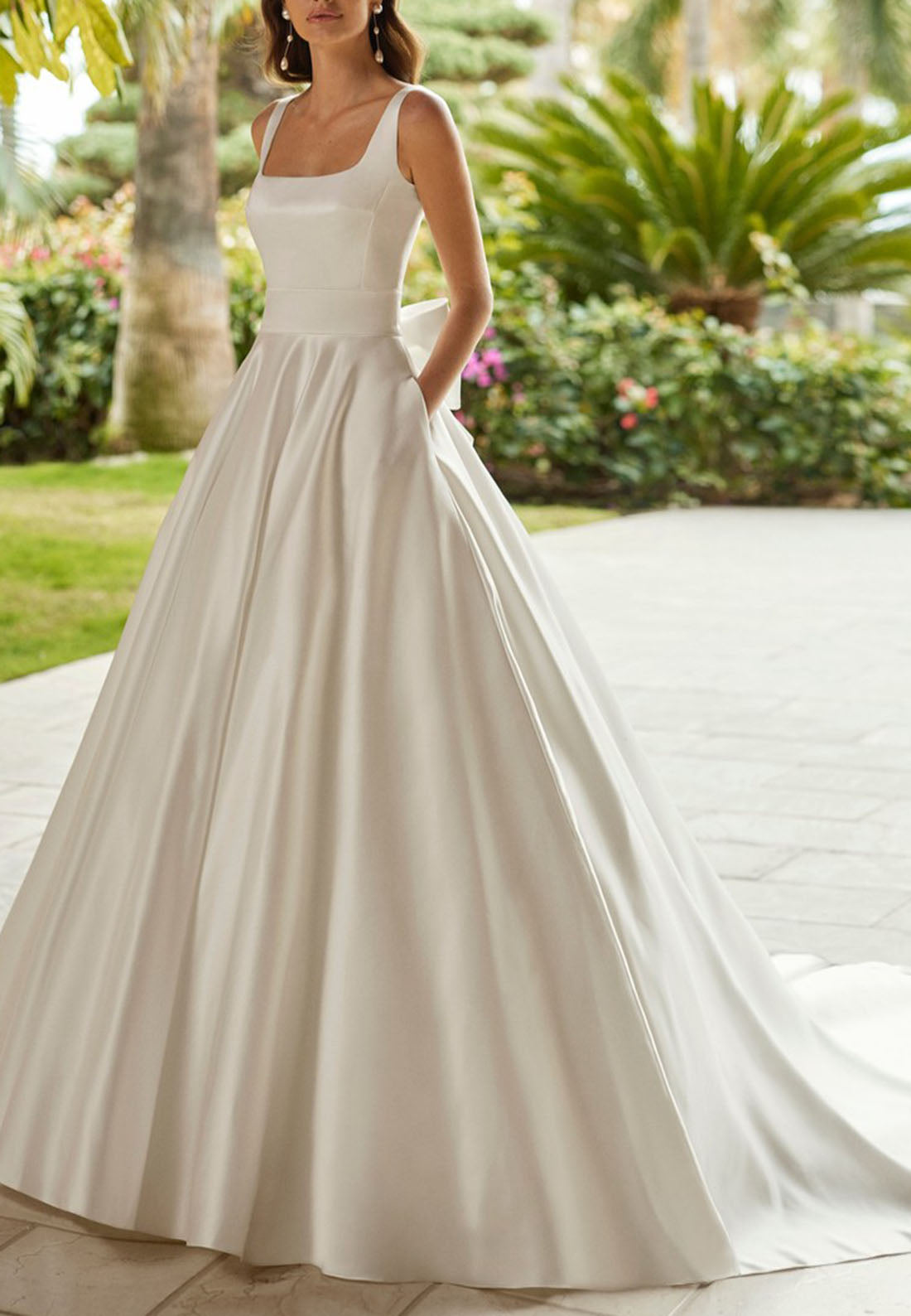 Square Sleeveless Pleated A-Line Wedding Dress