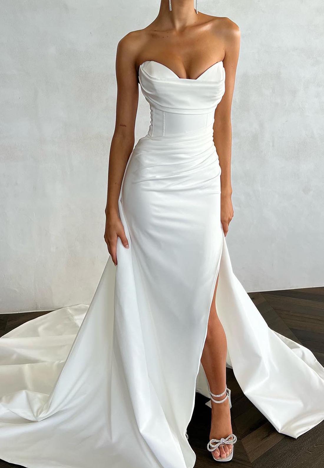Sweetheart Sleeveless Side Slit Mermaid Beach Wedding Dress