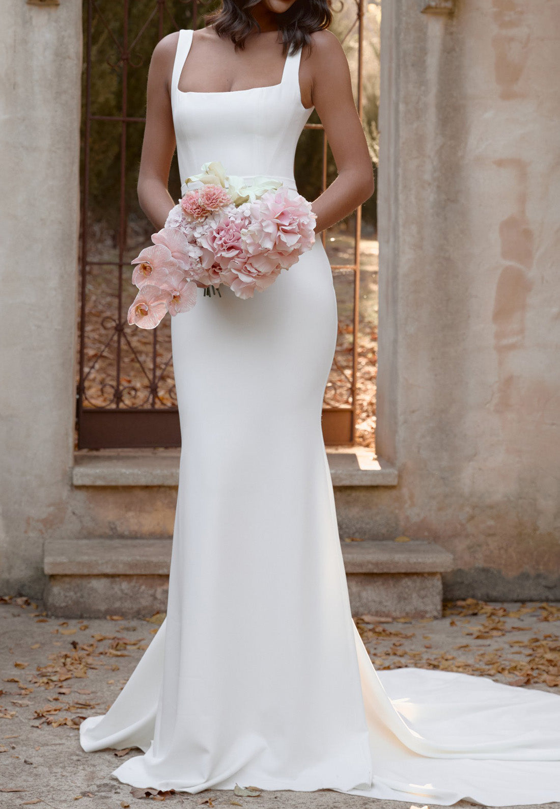 Square Straps Sleek Mermaid Beach Wedding Dress
