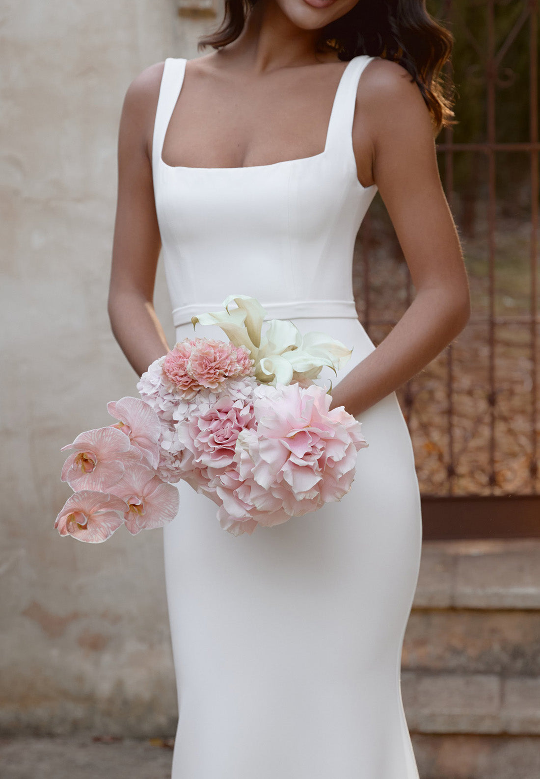 Square Straps Sleek Mermaid Beach Wedding Dress