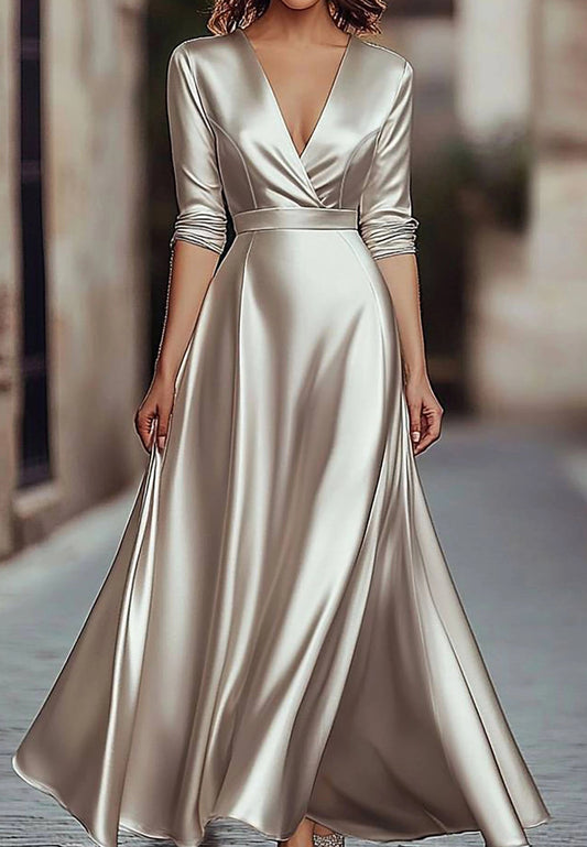 Party Prom Dress Metallic Fabric Colorful Long Sleeve Pleated Midi Dress