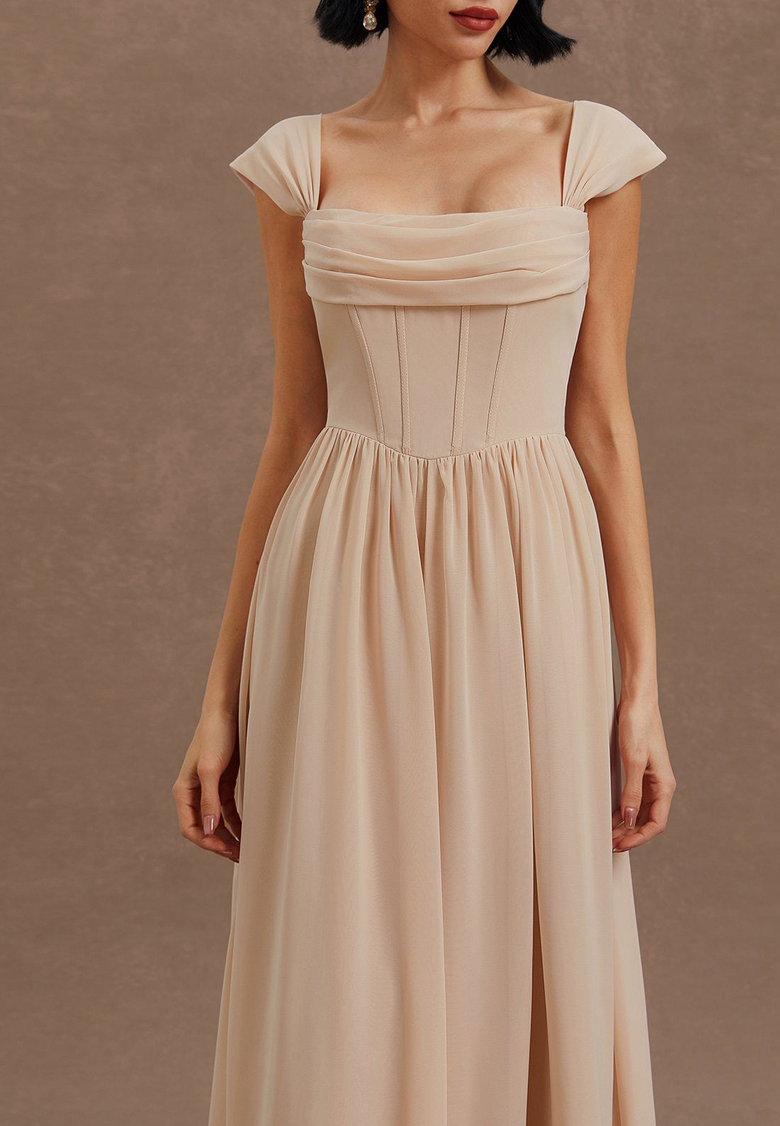 Pink Classic Square Neck Sleeveless A-Line Maxi Dress