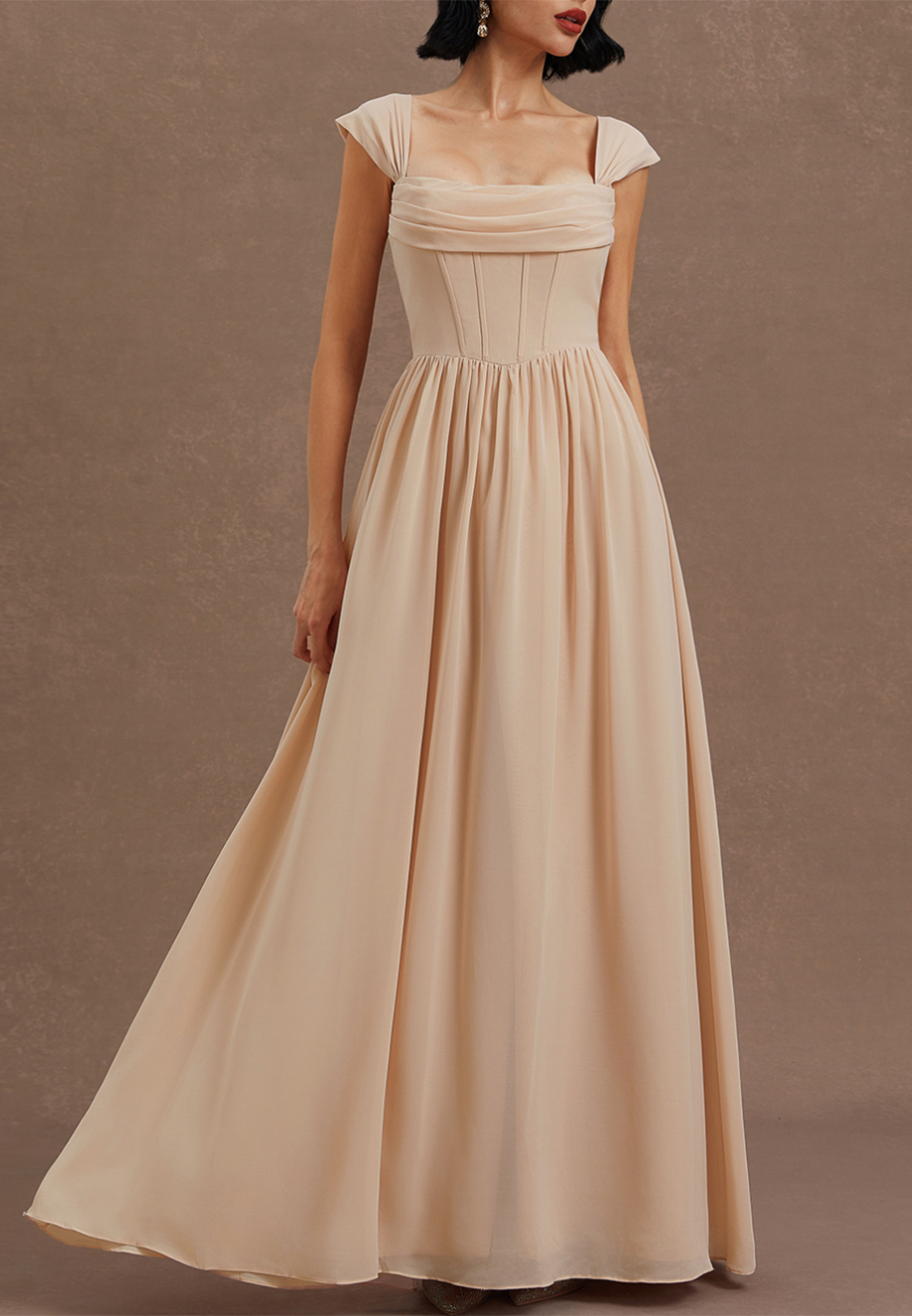 Pink Classic Square Neck Sleeveless A-Line Maxi Dress