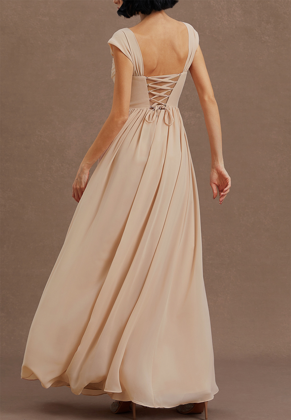 Pink Classic Square Neck Sleeveless A-Line Maxi Dress