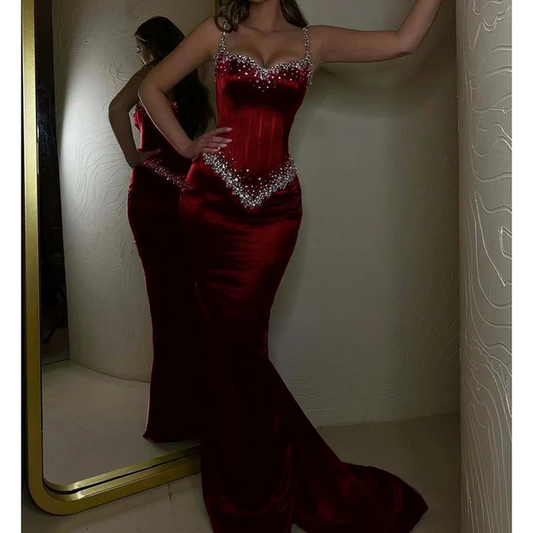 Sweetheart Sleeveless Beaded Mermaid Prom Dress