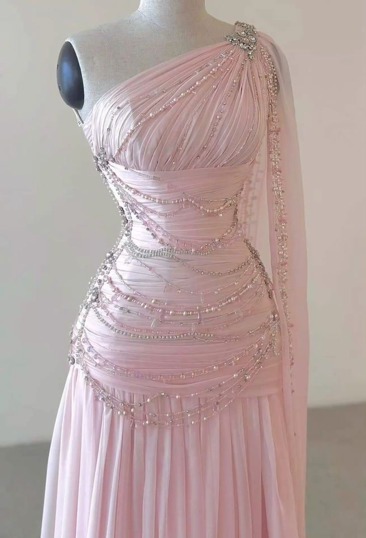 Classy A Line One Shoulder Pink Chiffon Evening Gown Prom Dresses
