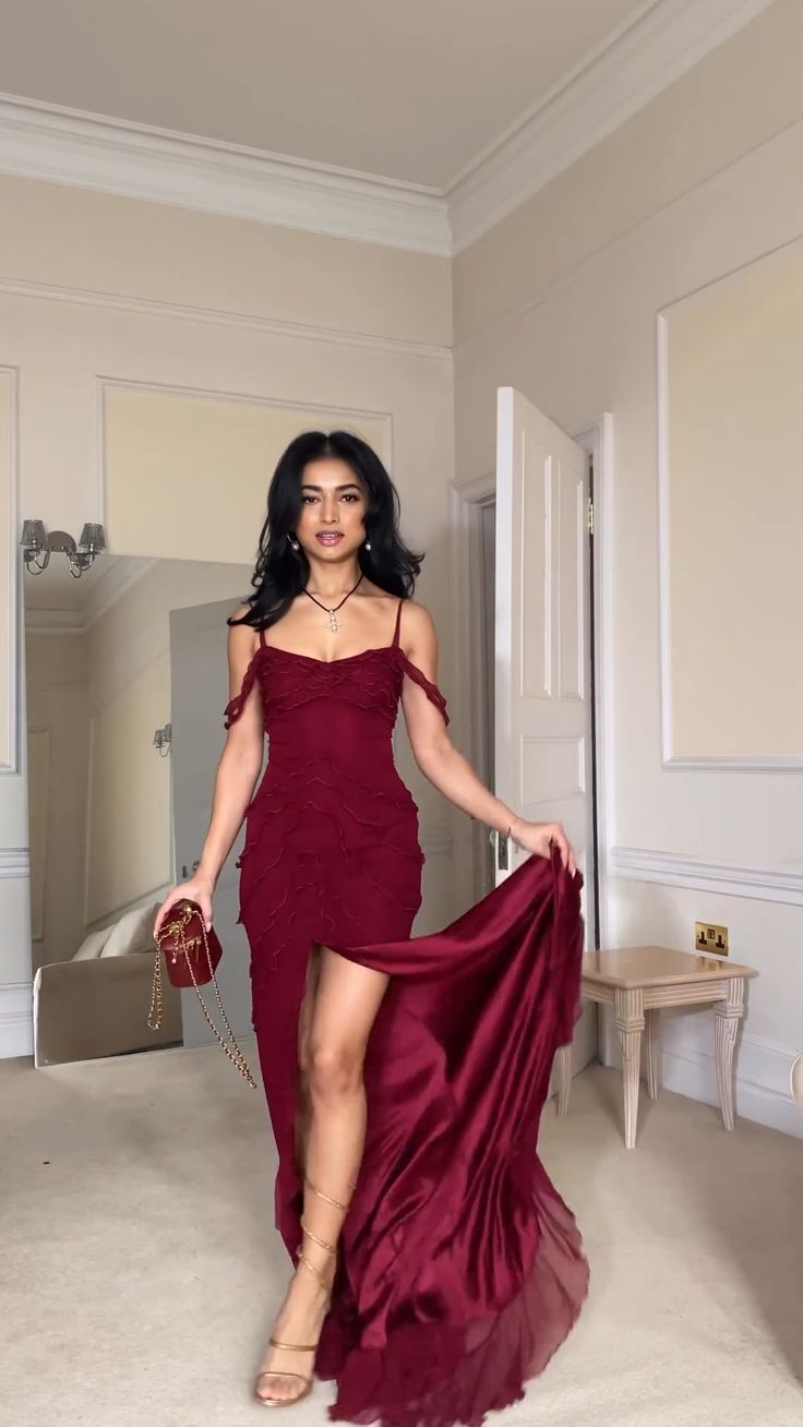 Pretty Mermaid Off The Shoulder Burgundy Slit Long Prom Dresses Formal Evening Dress