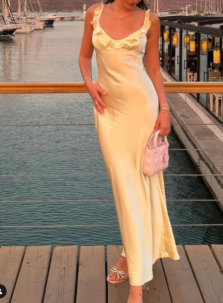 Elegant Sheath Straps Floor-length Satin Long Yellow Evening Dress Prom Dresses