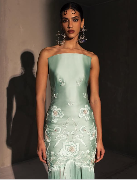 Fancy Mermaid Strapless Neckline Green Satin Long Prom Dress Evening Dress Formal Dress