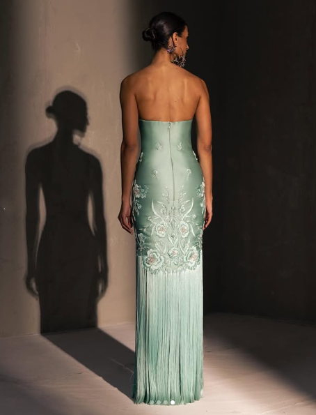 Fancy Mermaid Strapless Neckline Green Satin Long Prom Dress Evening Dress Formal Dress
