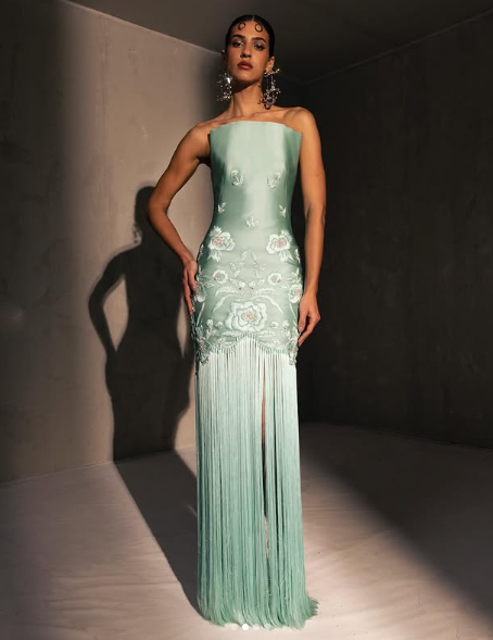 Fancy Mermaid Strapless Neckline Green Satin Long Prom Dress Evening Dress Formal Dress