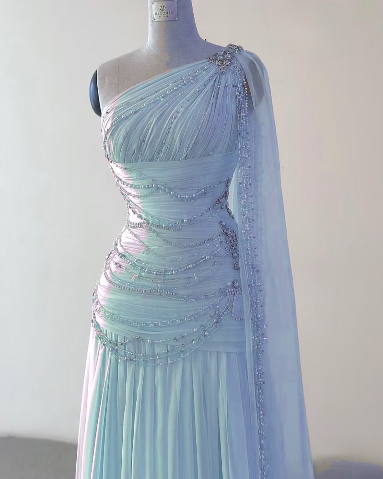 Classy A Line One Shoulder Pink Chiffon Evening Gown Prom Dresses