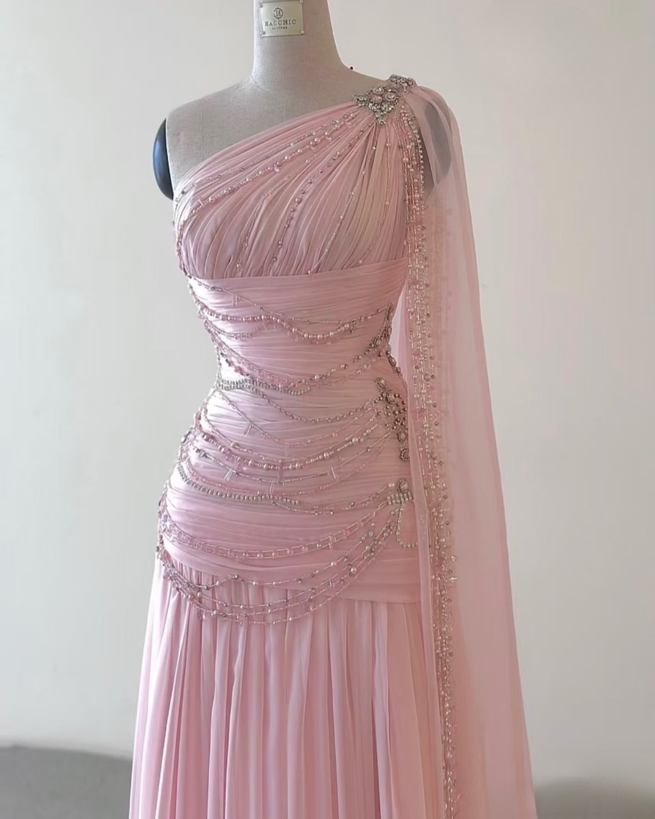 Classy A Line One Shoulder Pink Chiffon Evening Gown Prom Dresses