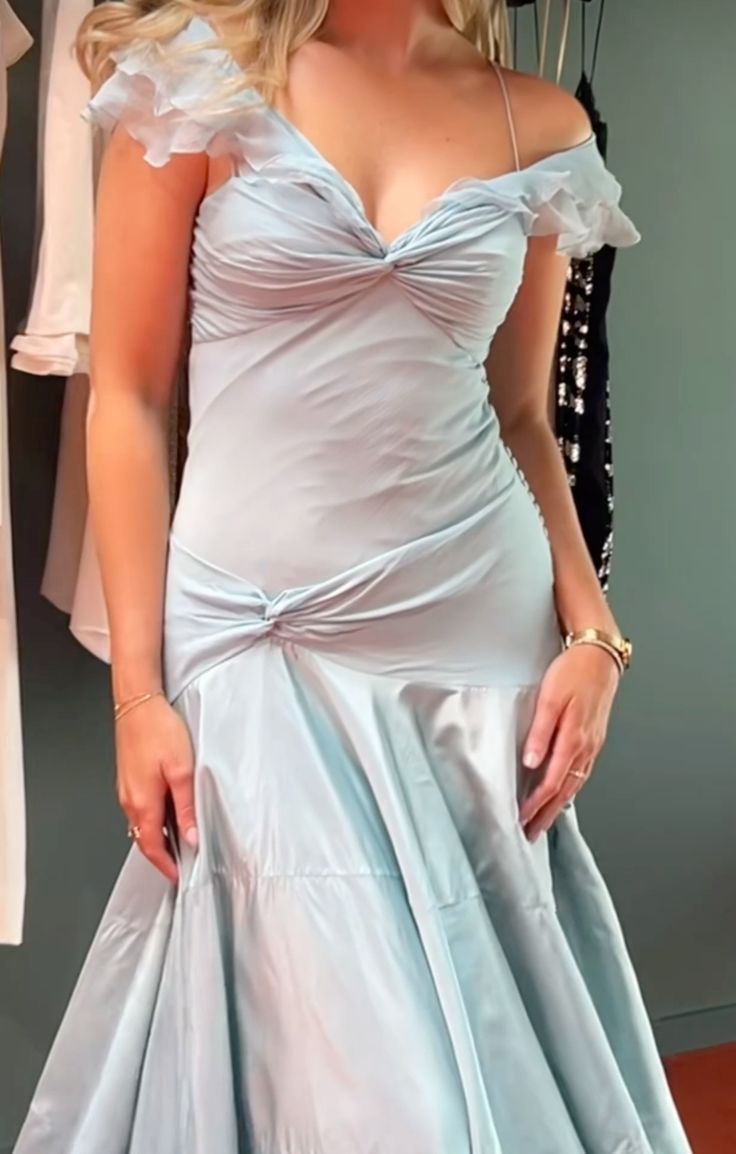 Classy Mermaid Off The Shoulder Light Sky Blue Evening Dress Prom Dresses