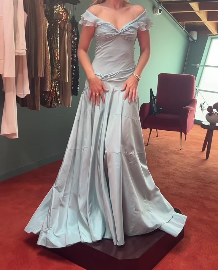 Classy Mermaid Off The Shoulder Light Sky Blue Evening Dress Prom Dresses