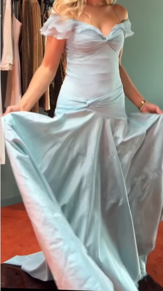Classy Mermaid Off The Shoulder Light Sky Blue Evening Dress Prom Dresses
