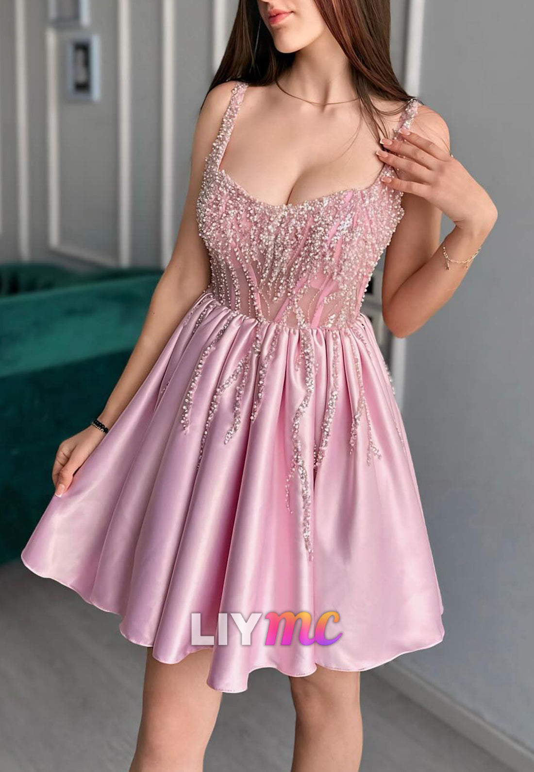 Scoop Beaded Straps A-Line Party Homecoming Dress