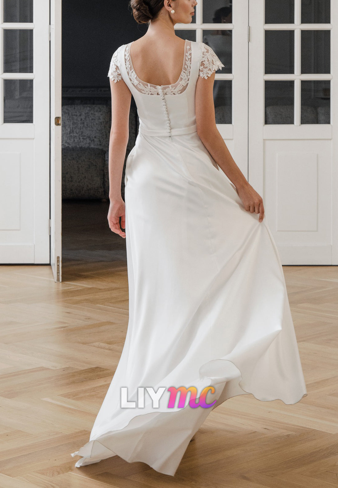 Scoop Cap Sleeves Sleek A-Line Simple Boho Wedding Dress