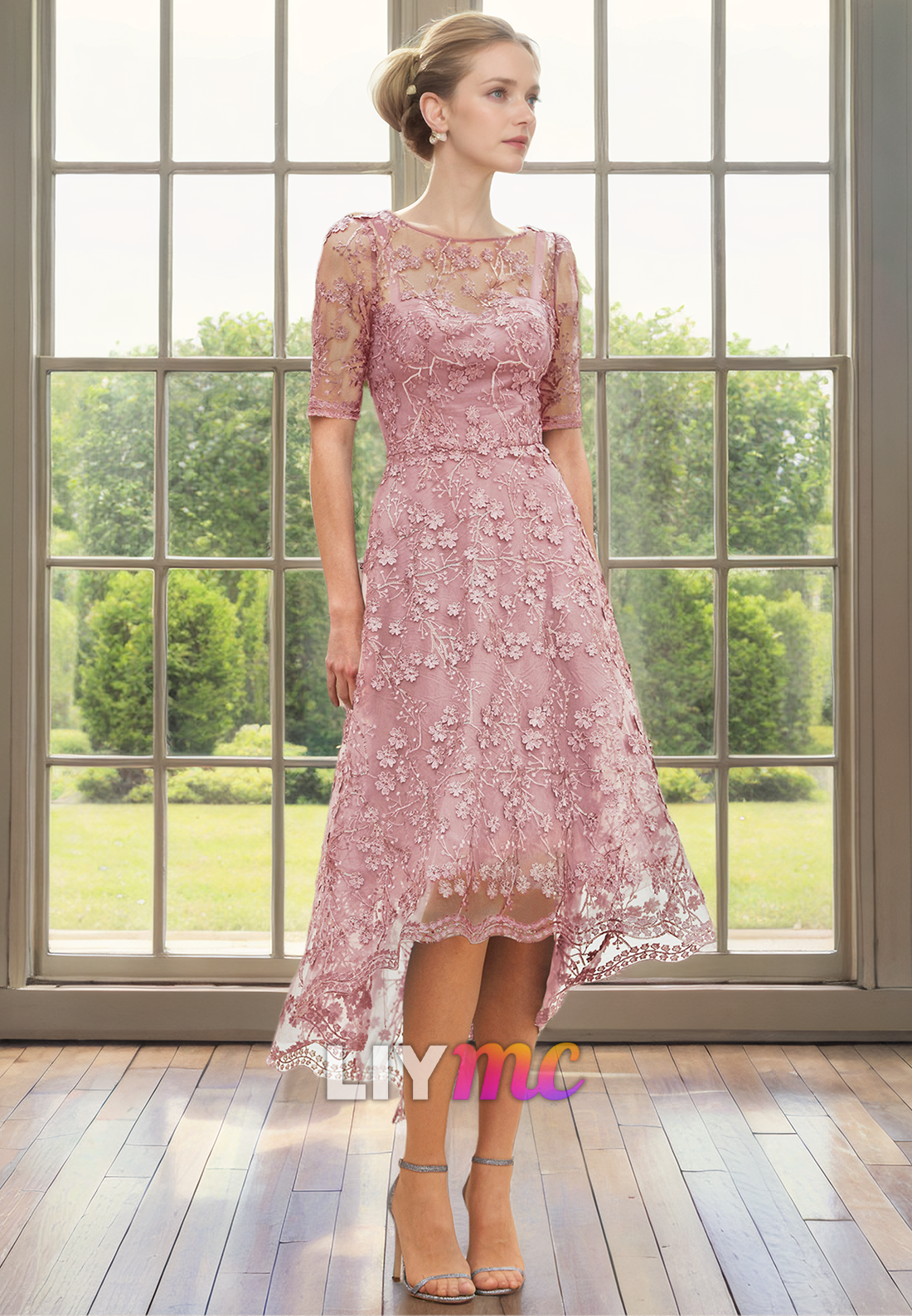 Scoop Half Sleeves Appliques A-Line Mother of Bride Dress Cocktail Dress