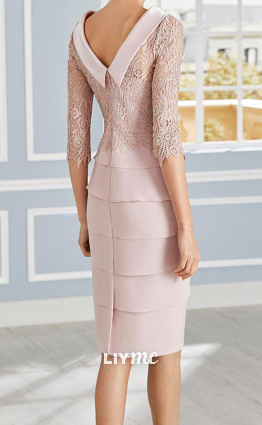 M1163 - Scoop Half Sleeves Appliques Chiffon Mother of Bride Wedding Guest Dress