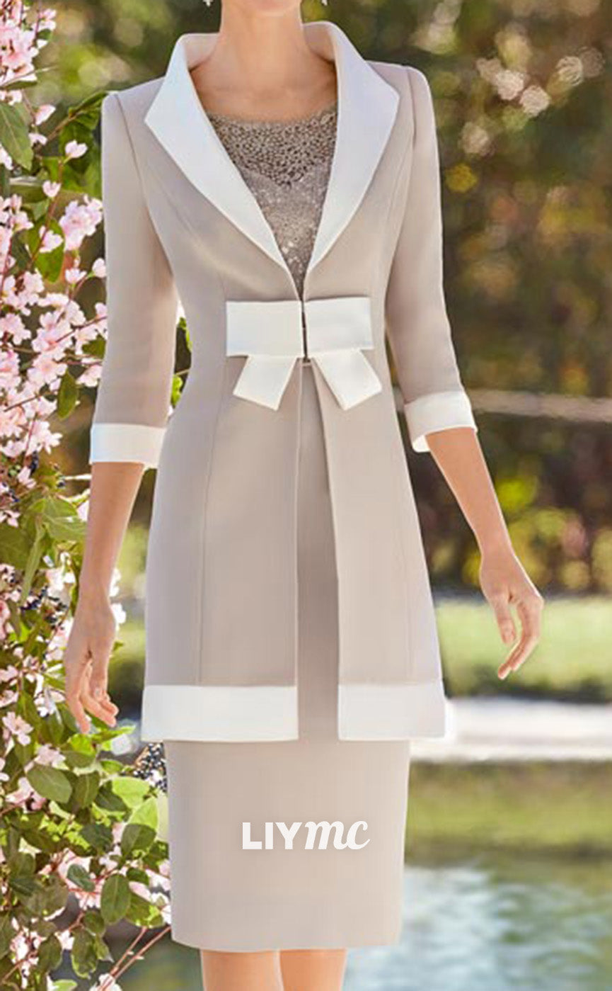 M1165 - Scoop Half Sleeves Appliques Mermaid Chiffon Mother of Bride Wedding Guest Dress