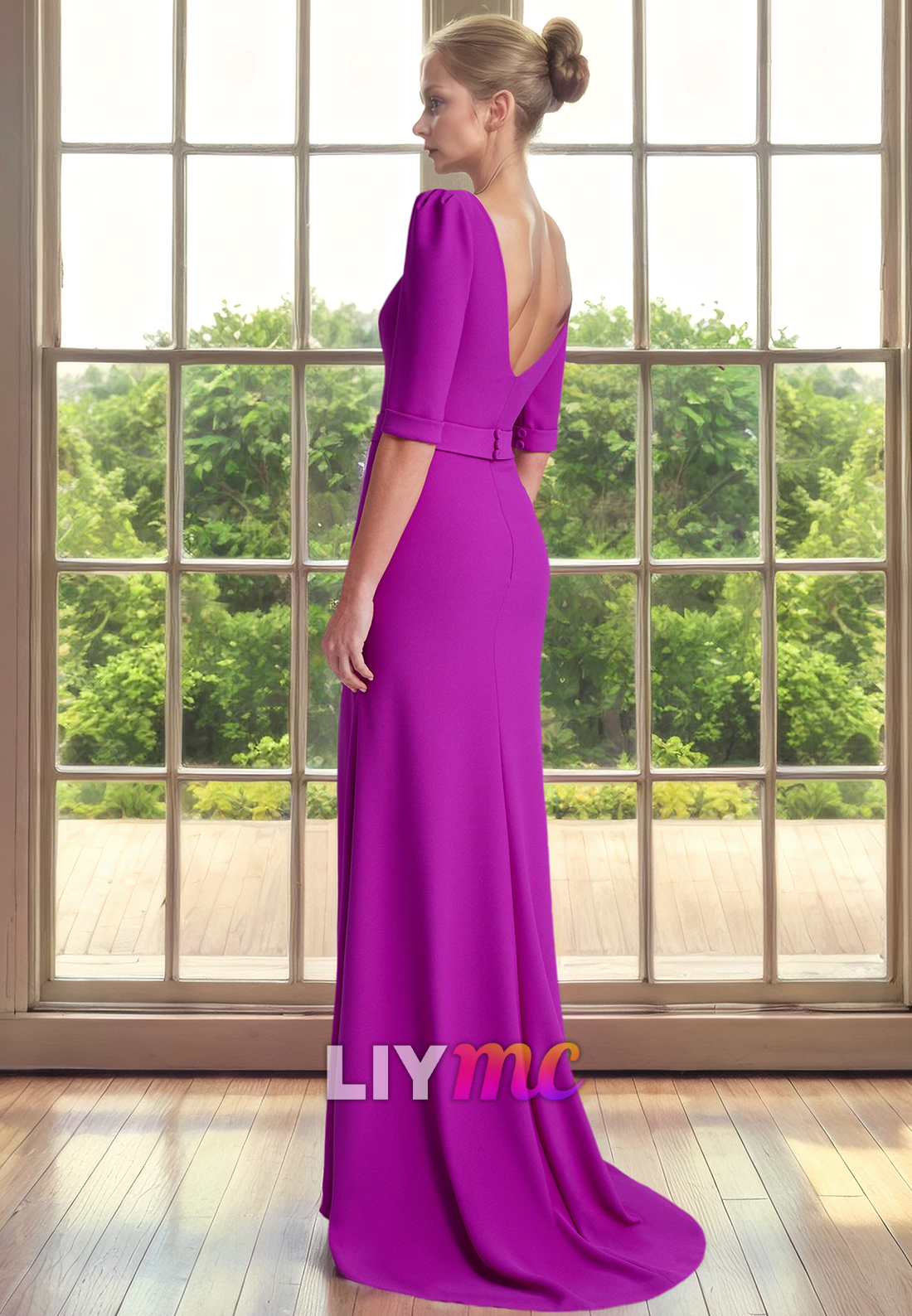 Scoop Half Sleeves Side Slit Mother of Bride Dress Cocktail Dress