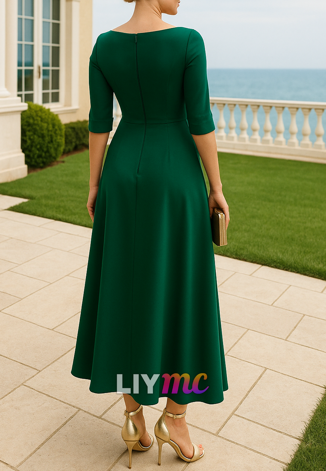 Scoop Long Sleeves Appliques A-Line Mother of Bride Dress
